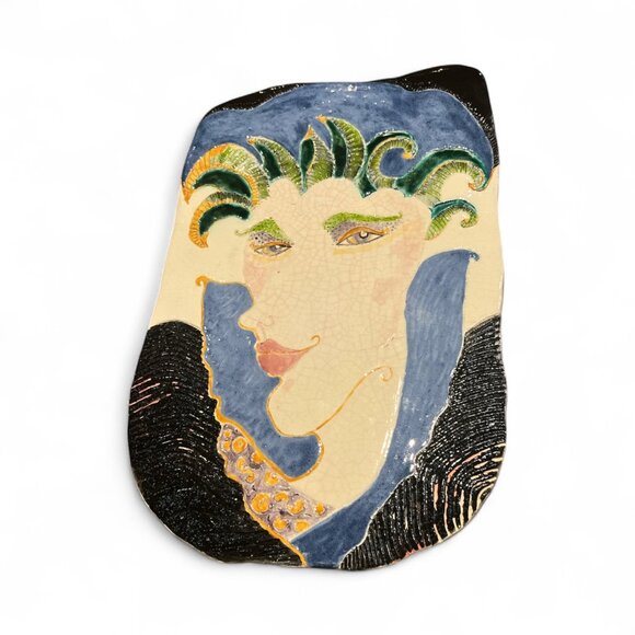 CERAMIC ART POTTERY Plaque Wall Hanging Jester Actor Costume Makeup 12" x 8" - Picture 1 of 5